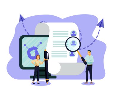 Vektör illüstrasyonu, formu küçük insanlar dolduruyor, web afişleri için modern konsept, bilgi grafikleri, web siteleri, basılı ürünler, özgeçmiş doldurma, eleman alma