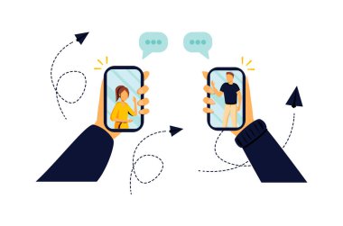 COVID-19 Coronavirus salgını sırasında video konferansı, teknoloji kullanan insanlar evde uzaktan konsept, erkek ve kadın takım arkadaşı akıllı telefon ya da cep telefonunu buluşmak için kullanıyor.