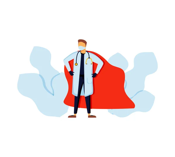 Super Doctor Wearing Medical Masks Capes Superhero Couple Vector Cartoon — Stock Vector