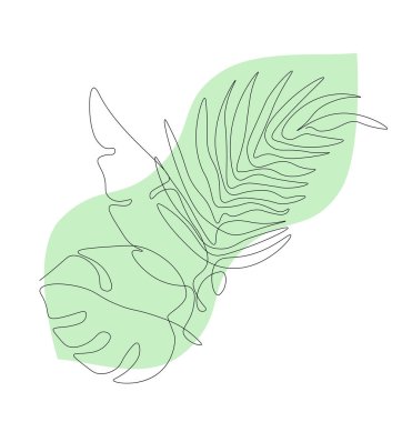 Bir satır soyut sanat yaprağı. Canavar hatları çizimi. Geometrik şekillerdeki asgari sanat yaprakları. Modern siyah-beyaz botanik çizimi. Zarif sürekli çizgi çizimi