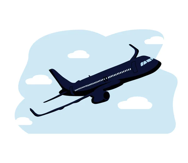 Flat Airplane Illustration View Flying Aircraft Airplane Flying Blue Sky — Stock Vector