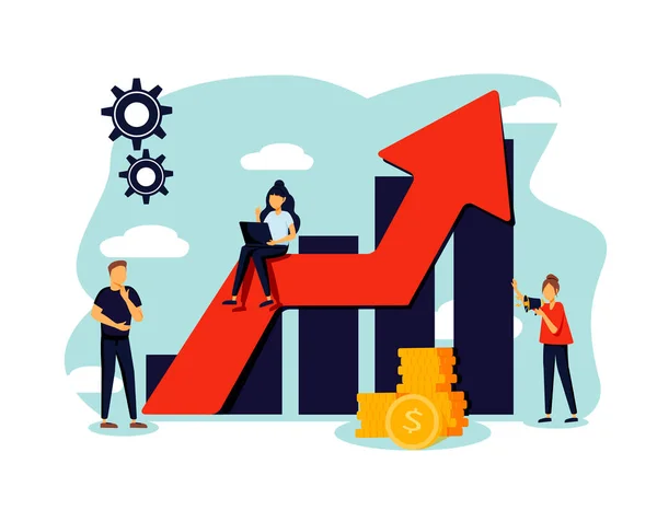 Stratégie commerciale, analyse financière. Augmentation des bénéfices. Croissance des ventes, directeur des ventes, comptabilité, promotion des ventes et — Image vectorielle