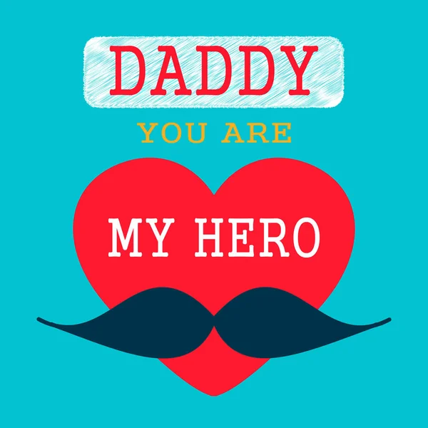 Papa, du bist mein Held. Vatertag. Grußkarte, Postkarte, Einladung. Design mit Schnurrbart, Herz und Text. — Stockfoto