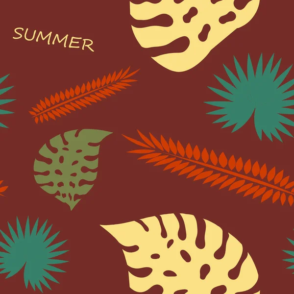 Fundo verctor tropical exótico com plantas havaianas. Padrão tropical sem costura com letras de verão e folhas de palma — Vetor de Stock