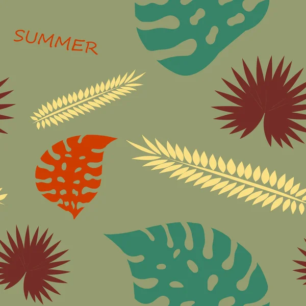 Fundo verctor tropical exótico com plantas havaianas. Padrão tropical sem costura com letras de verão e folhas de palma — Vetor de Stock