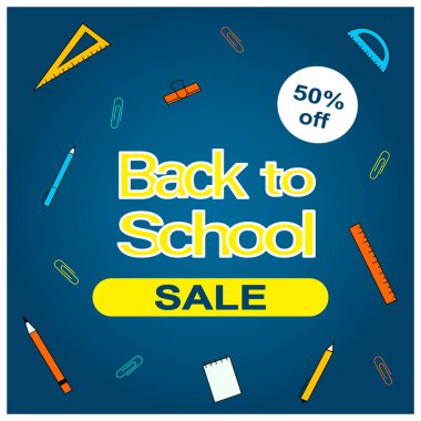  Okuldaki indirimli afişe dönelim. Okul malzemeleriyle süslü poster tasarımı.