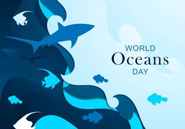 Paper Art Concept World Oceans Day Англійською Святкування Присвячене Захисту — стоковий вектор