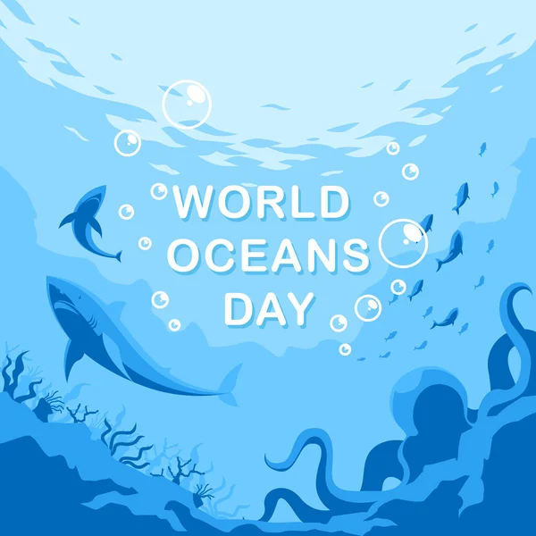 Journée Mondiale Océan Contexte Vue Réaliste Sur Mer Avec Des — Image vectorielle