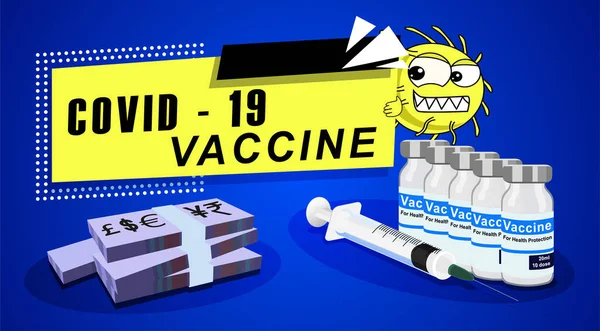 Coronavirus Covid Vektorová Ilustrace Vakcíny Pro Koncepci Covid Modrém Pozadí — Stockový vektor