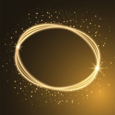 Siyah arka planda altın parıltısı olan altın ışıltılı oval. Vektör altın çerçeve.