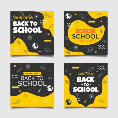 Okula geri dön sosyal medya şablonları. Vektör illüstrasyonu.