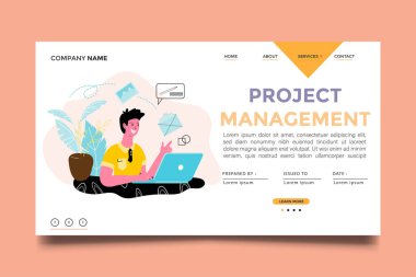Web sitesi ana sayfa iniş şablonu için proje yönetimi tasarımı. Vektör illüstrasyonu.