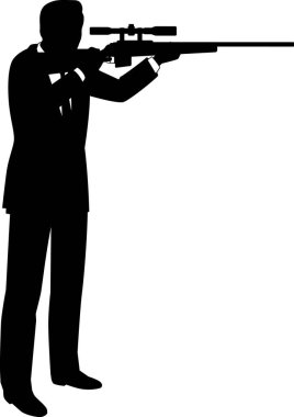 Silhouette illustration of a male businessman holding a sniper rifle