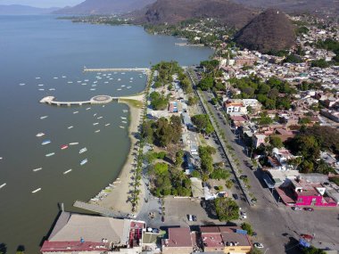 Aerial view of Chapala, the pier and the Ramon Corona promenade, Jalisco clipart