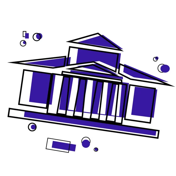 Bir ofis binasının vektör illüstrasyonu. Bina beyaz bir arkaplanda izole edilmiş. Adliye binası, banka, üniversite veya devlet kurumunun ön görüntüsü. soyut biçimde mavi bina