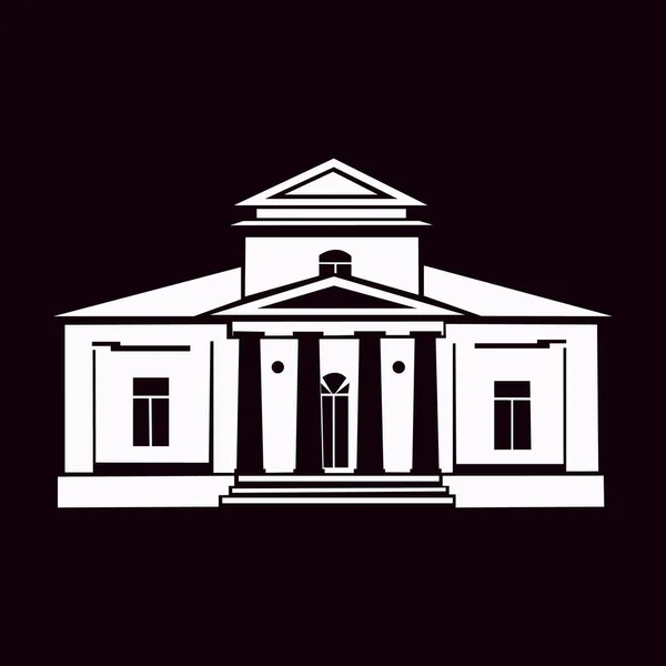 Bir ofis binasının vektör çizimi. Bina siyah bir arkaplanla izole edilmiş. Adliye binası, banka, üniversite veya devlet kurumunun ön görünümü. vektör illüstrasyonu