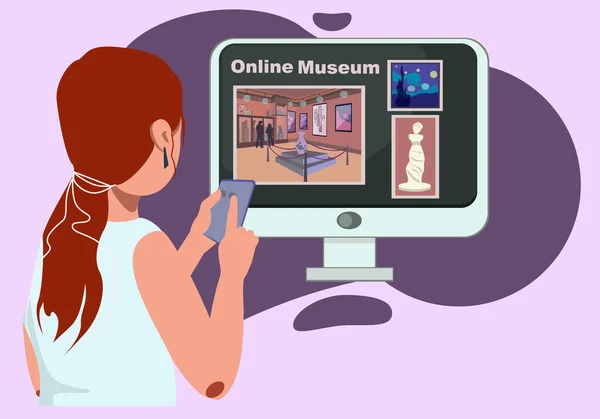 Εικονικό Μουσείο Στο Σύγχρονο Φορητό Υπολογιστή Online Μουσείο Διανυσματική Απεικόνιση — Διανυσματικό Αρχείο
