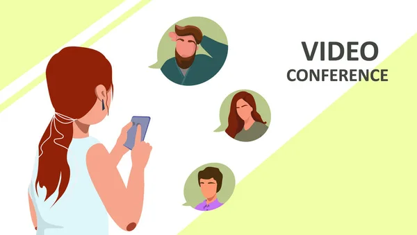 İnsanlar iletişim kuruyor, öğreniyor ya da telekonferansla çevrimiçi olarak buluşuyorlar. Video konferans inişi. Kal ve evden çalış. Akış, internet sohbeti, online tanışma arkadaşları. Coronavirus, karantina