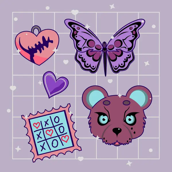 Sevgililer Günü için harika, kocaman çıkartmalar. Psikedelik sevgililer günü kartı. Güzel kavram. Bir dizi nostaljik neon pop sanat çıkartması. Romantik öğeler, aşk zarfları, kalpler, aşk, hediyeler..