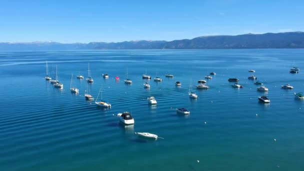 Vista aérea de los barcos en un día soleado y cristalino en el lago Tahoe en California — Vídeos de Stock