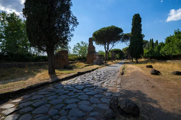 Veduta Della Pavimentazione Dell Appia Antica Una Delle Più Importanti — Foto Stock