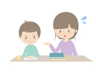 Bu, annesi tarafından söylenirken evde ders çalışan bir çocuğun resmi..