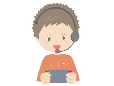 Kulaklıkla oyun oynayan bir adamın sevimli vektör çizimi