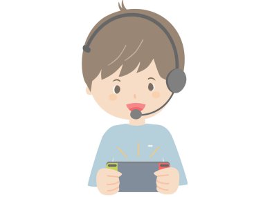 Kulaklıkla oyun oynayan bir adamın sevimli vektör çizimi