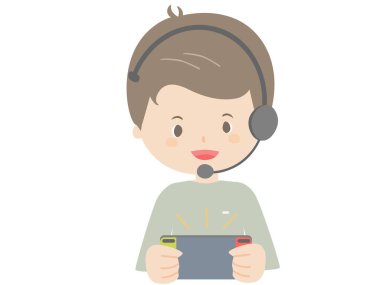 Kulaklıkla oyun oynayan bir adamın sevimli vektör çizimi