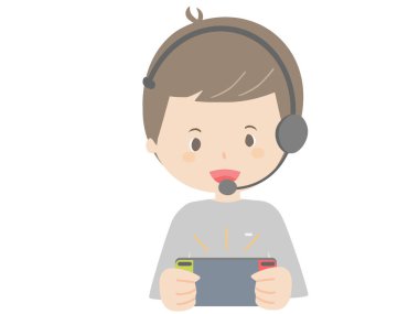 Kulaklıkla oyun oynayan bir adamın sevimli vektör çizimi