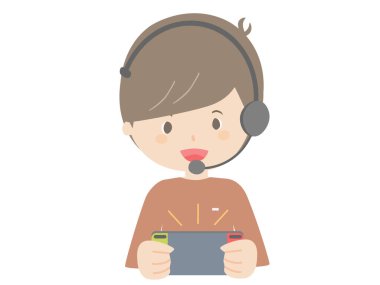 Kulaklıkla oyun oynayan bir adamın sevimli vektör çizimi