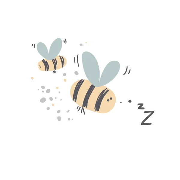 Cute honey bees vector illustration in cartoon style. Bumblebee clipart. — Stock Vector