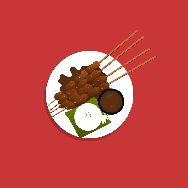 Imagem Plana Frango Satay —  Vetores de Stock