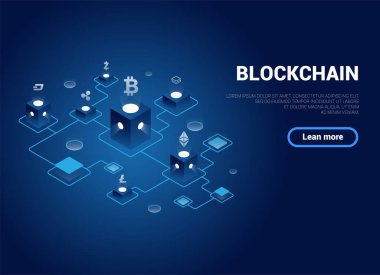 İznik engelleme teknolojisi konsepti. Zincirleme ilişkilerin güzel bir örneği. Gradyan. Kripto para birimi madenciliği web siteleri, web sayfaları ve afişler ve sunumlar için kullanılabilir. EPS 10.