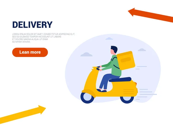 Concepto Vectorial Entrega Mercancías Sobre Fondo Aislado Mensajero Monta Scooter — Archivo Imágenes Vectoriales