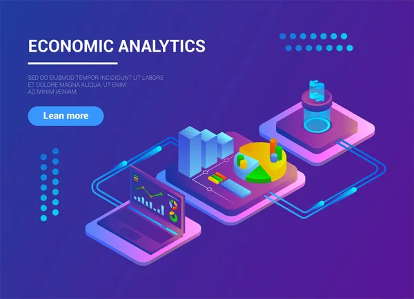 Изометрическая Концепция Экономического Анализа Анализ Денежных Выгод Рынка Градиент Соотношение — стоковый вектор