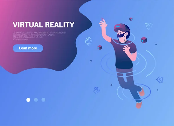 Virtual Reality Isometric Concept Modern Technology Glasses Man Virtual Space — Stock Vector