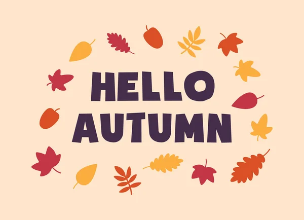 Vector Autumn Concept Phrase Hello Autumn Which Various Colorful Autumn — Stock Vector