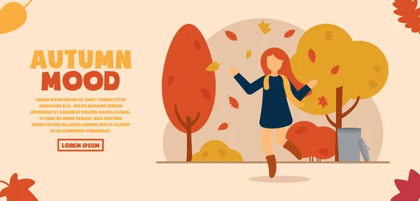 Vector Concept Autumn Mood Girl Beautiful Autumn Park Rejoices Nature — Stock Vector