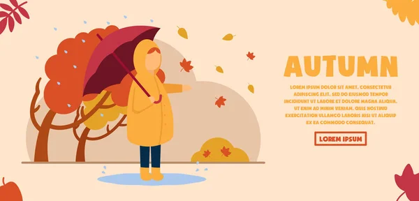 Vector Autumn Concept Girl Raincoat Umbrella Her Hands Standing Puddle — Stock Vector