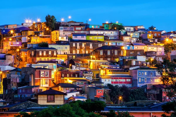 Barrio Histórico Valparaíso Chile Por Noche —  Fotos de Stock