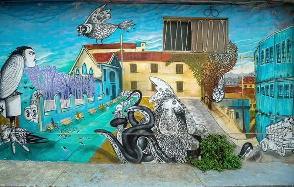 Valparaiso Chile Května 2016 Barevné Pouliční Umění Zdobení Domů Seznamu — Stock fotografie