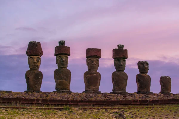 Moais Plaży Anakena Chile Wyspa Wielkanocna — Zdjęcie stockowe