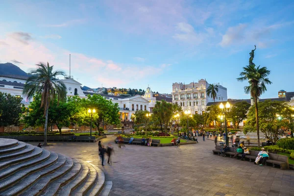 Plaza Grande Gamla Stan Quito Ecuador Natten — Stockfoto