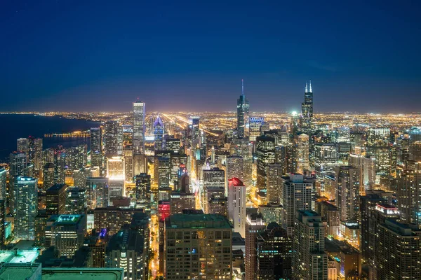 Flygfoto Över Chicago Downtown Skyline Vid Solnedgången Från Högt Ovan — Stockfoto