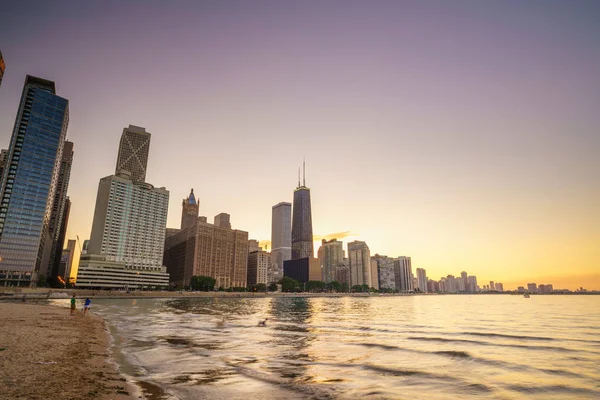 Vista Dello Skyline Del Centro Chicago Tramonto — Foto Stock