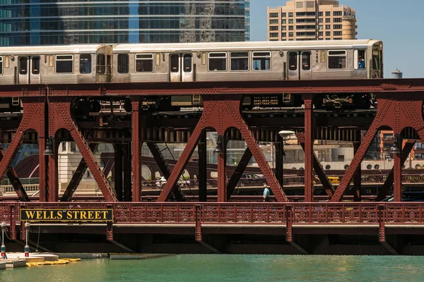 Train Centre Ville Chicago Pont Acier Vintage — Photo