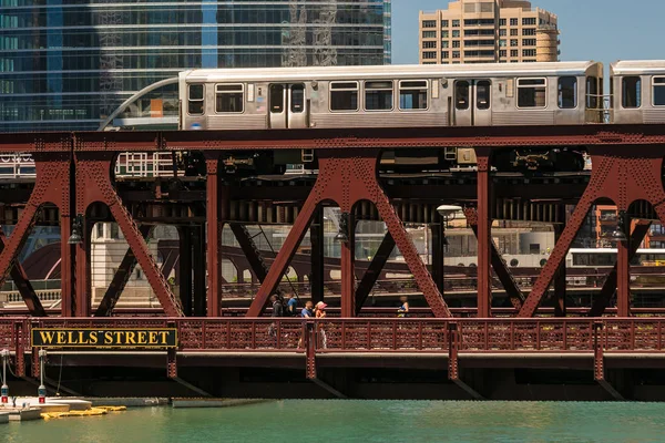 Train Downtown Chicago Vintage Steel Bridge — Stock Photo, Image