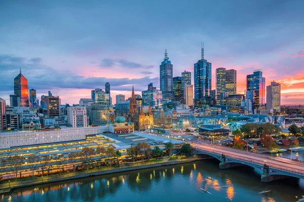 Stadtsilhouette Von Melbourne Der Dämmerung Australien — Stockfoto