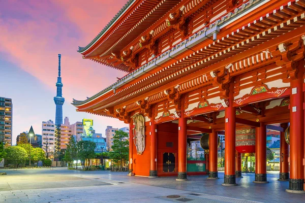 Храм Сенсодзи Районе Асакуса Токио Япония Ночью — стоковое фото